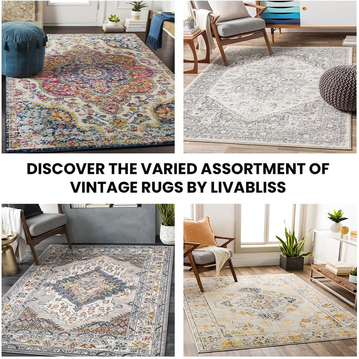 Килим Livabliss Sicily Vintage Sicily Vintage 120x170 см - для вітальні, їдальні, спальні, у стилі бохо, з кольоровим візерунком, блакитний, гірчичний, чорно-блакитний, сірий та гірчичний кольори