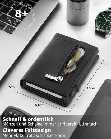 Чоловічий гаманець - тонкий з магнітною застібкою, відділенням для монет, захистом RFID, віконцем для ID, шкіряний, чорний (Tee-5)