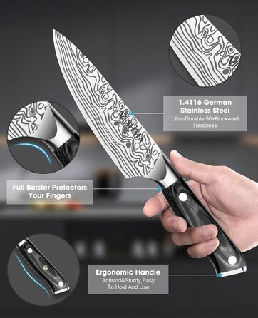 Ніж Santoku MOSFiATA 18 см, кухонний ніж з нержавіючої сталі EN 1.4116, дерев'яна ручка, набір 2 шт.