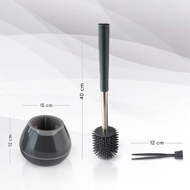 Силіконова щітка для туалету з контейнером - довга ручка, гнучкі щетинки, набір для ванної кімнати, сіра - преміум якість