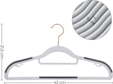 SONGMICS Clothes Hangers, 30-Piece Set, Plastic Hangers, Non-Slip, Space-Saving, 0.5 cm Thick, 42 cm Long, 360° Swivel Hook in Rose Gold, Light Gray-Dark Gray CRP020G01