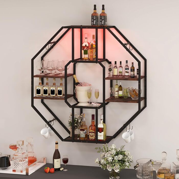 Стильне металеве вітрина для вина з LED-підсвічуванням, 3 яруси, для бару, кухні, вітальні, ресторану, чорний, 20x80 см