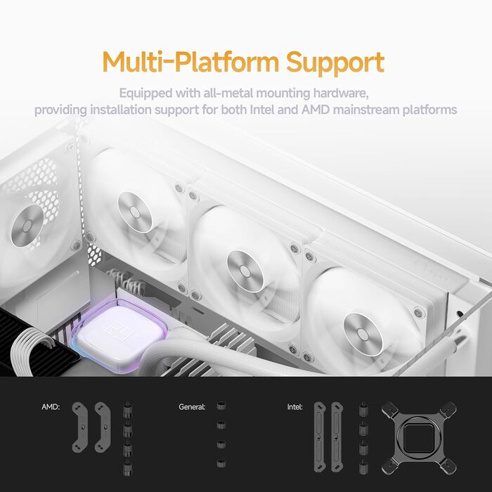 AIO водяне охолодження ПК з цифровою дисплеєм, 360 мм, для AMD AM4/AM5 та Intel LGA 115X/1200/1700/1851 (Iota L36 WH)