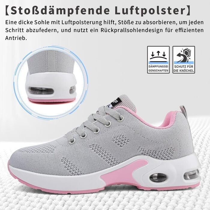 Жіночі кросівки для бігу та ходьби: дихаючі, з ортопедичною підтримкою, антиковзаюча підошва, для занять спортом та активного відпочинку (Сірий, Рожевий, 36 EU)