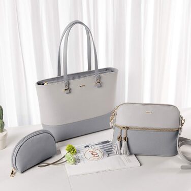 Сумка жіноча LOVEVOOK шопер, комплект 3 в 1, шкіра, сіро-темно-сіра