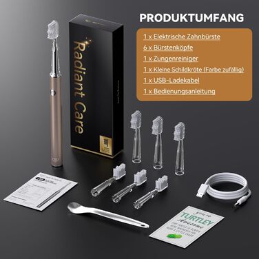 Електрична звукова зубна щітка JTF з очищувачем язика, 8 насадок, 5 режимів, функція пам'яті, таймер 2 хв, водонепроникність IPX7, перезаряджається, швидка зарядка (3 години), для дорослих (блакитний) (Rosegold)