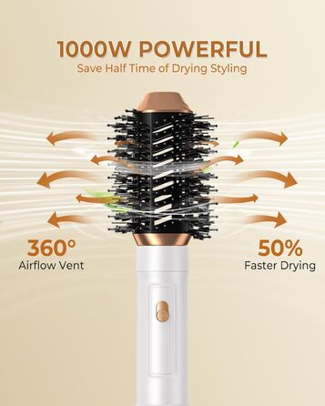 UKLISS Стайлер для волосся 6-в-1 Air Styler Set - Професійний стайлер з насадками: фен-щітка, керлер, щітка з гарячим повітрям, фен-щітка, фен, випрямляч | для створення локонів, об'єму, випрямлення та сушіння (Перламутрово-білий)