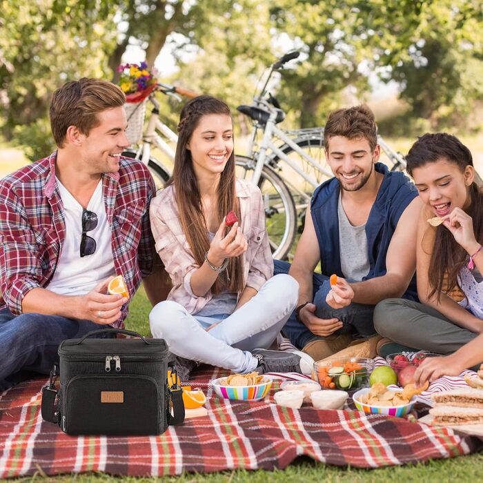 Термосумка LifeWit 9L для обідів та пікніків, чорна, вміщує 12 банок