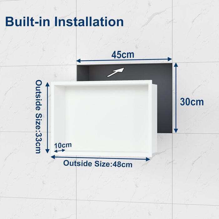 Neodrain Corner Shower Tray Stainless Steel Shower Tray Single Shelf Storage for Bathroom Brushed (White, 45 x 30 cm)