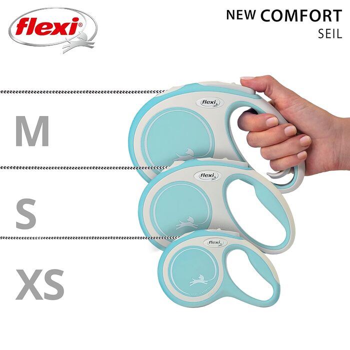 Висувна повідка для собак Flexi, м'який грифель, довжина 3/5/8 м, вага до 8-20 кг, блакитний колір, XS