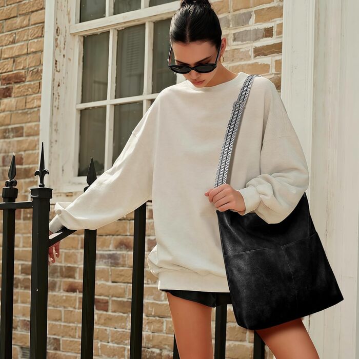 Сумка Kalidi Shopper для жінок, велика сумка-тоут, екошкіра, бежева (Cracked Beige), чорна - для коледжу, школи, роботи, подорожей, покупок