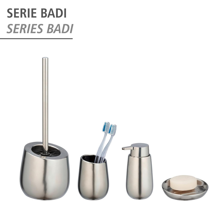 Набір для туалету WENKO Badi: тримач для щітки та очищувач обідка, кераміка, хром матовий