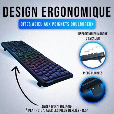 KLIM Chroma: Бездротова ігрова клавіатура AZERTY (USB) - Чорна, RGB, Водостійка, Ергономічна