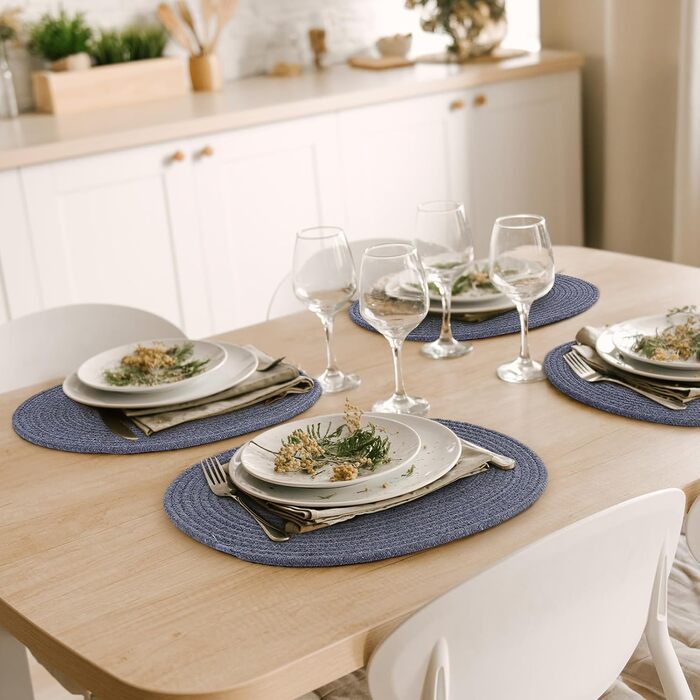 Fanquare Oval Woven Placemats Set of 6 Dark Grey Cotton Rope Braided Placemats Heat Resistant Washable Non-Slip Table Mats for Kitchen Dining Table, Home Decoration 30x40cm