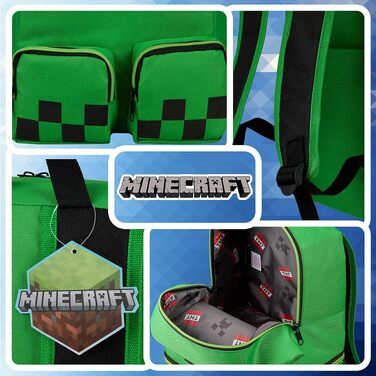 Дитячий рюкзак Minecraft Creeper для хлопчиків, шкільний рюкзак для спорту та прогулянок, зелений 3D, 46 x 21 x 18.5 см