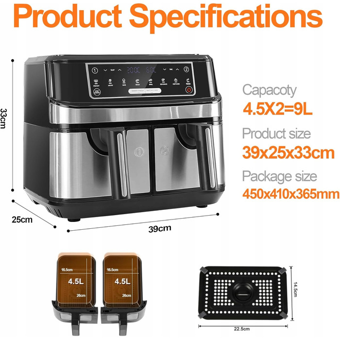 Аерофритюрниця Emphsism XXL 9 л — безмасляна фритюрниця