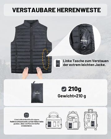 Чоловіча легка стібана жилетка Outdoor Ventures, компактна похідна жилетка для перехідної погоди, чорна, розмір L