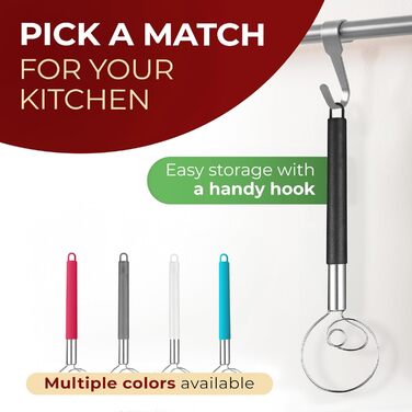 ORBLUE Тістоміс датський з силіконовою ручкою, вінчик для збивання з нержавіючої сталі, червоний (Grenzenlos Schwarz)