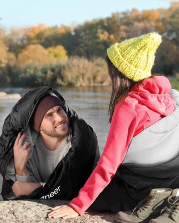 Сплячий мішок Outdoor Sportneer для дорослих та дітей - легкий спальний мішок для кемпінгу, походів та рюкзакових подорожей 220x75 см, чорний+сірий