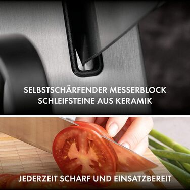 ZWILLING Vier Sterne Self-Sharpening Knife Block Set - 7 Piece German Stainless Steel Knife Set with Scissors & Black Handles