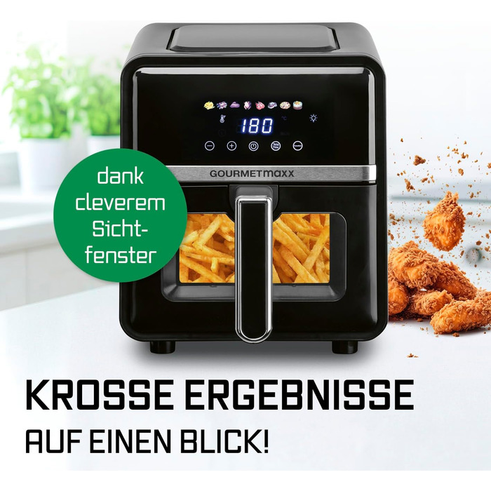 Фритюрниця без олії GOURMETmaxx 4.5L з цифровим дисплеєм, таймером та захистом від перегріву, чорна