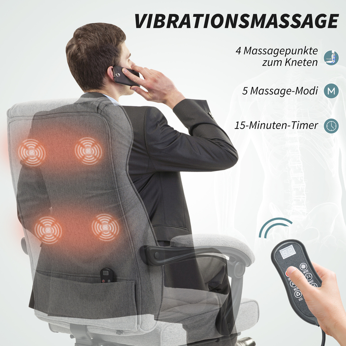 HOMCOM Office Chair with Massage Function Ergonomic Executive Chair with Recline Function Footrest Height Adjustable 360° Swivel Desk Chair Computer Chair with Linen Look, Grey | Aosom
