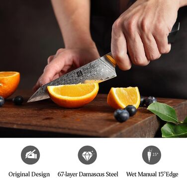 Ніж кухарський XINZUO Damaststahl Kiritsuke 21.5 см, професійний, з ручкою G10 та магнітною піхвою, серія Feng