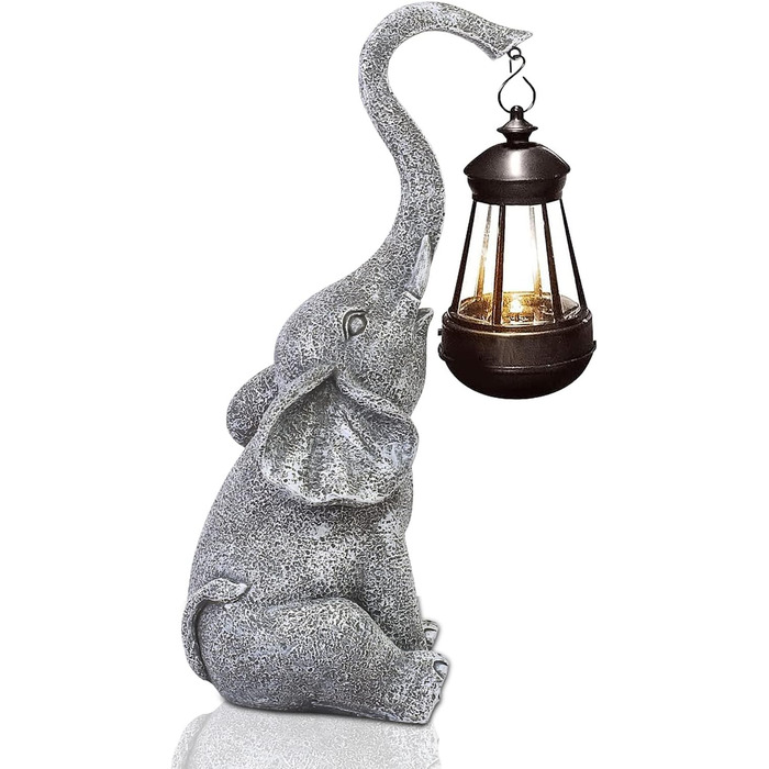 Yeomoo Elephant Decoration with Solar Lantern Garden Figures - for Outdoor Garden Decor with Weatherproof LED Solar Lamp for Balcony Garden, Gifts for Women Men Mom Birthday Gift Grey