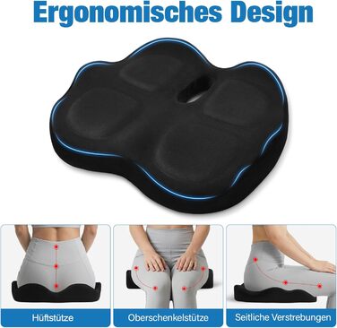 Ортопедична подушка для сидіння з Memory Foam для офісного крісла, авто та інвалідного візка, чорна. Зняття тиску на куприк, комфорт.