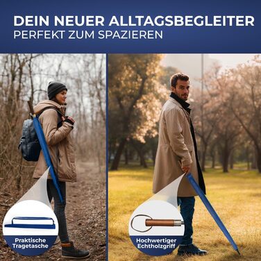 Logan & Barnes Stormproof Umbrella - 120cm Diameter, Wooden Handle - XXL Large Umbrella for 2 People - Chicago Model (Blue)