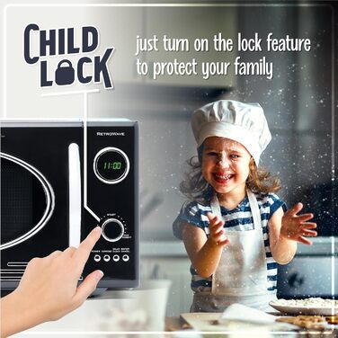 Мікрохвильова піч Nostalgia Retro для стільниці – 800 Вт, 25 літрів, 12 програм – Чорний колір