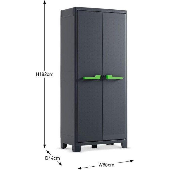 Keter Moby Plastic Cabinet, Tall, Anthracite/Green/Grey, 80 x 44 x 182 cm, including 4 adjustable shelves with a load capacity of 30kg each, suitable for indoor and outdoor use, UV and water resistant (IPX3)