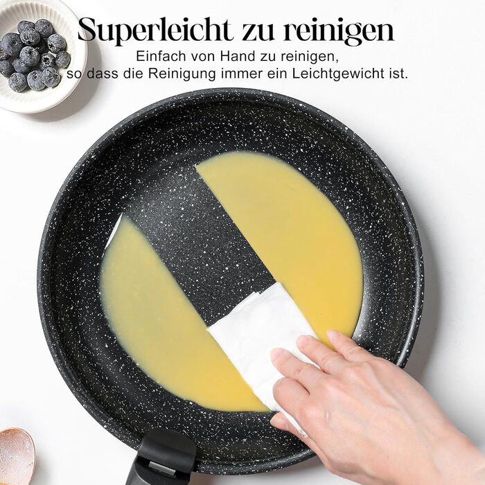 Набір сковорідок Michelangelo 4 шт. (20/24/28 см) знімний ручка, для індукції, антипригарне покриття мармур, до 240°C, чорний