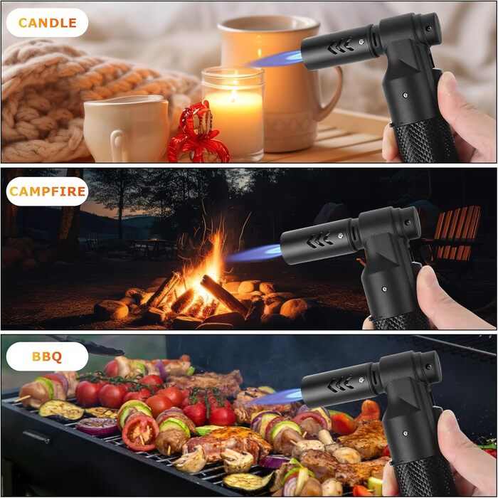 Бутанова пальник-факел Küchenbrenner: велика полум'я Jet, регульована, для кемпінгу, приготування їжі, зварювання, грилю. Повторно заправляється, портативна міні-паяльна лампа. Чорний колір.
