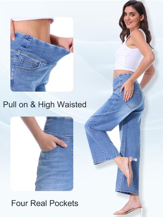 Джинси Baggy Daen з високою талією, широкі, укорочені прямі, еластичні, блакитні (Розмір S)