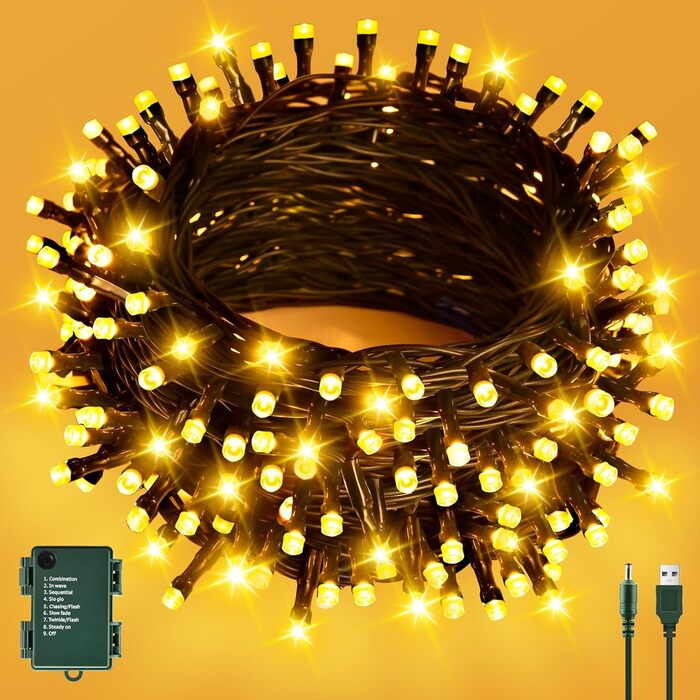 Гірлянда декоративна Halloween на батарейках/USB, 60 LED, 12м, таймер, вологостійка, тепле світло, для дому та саду