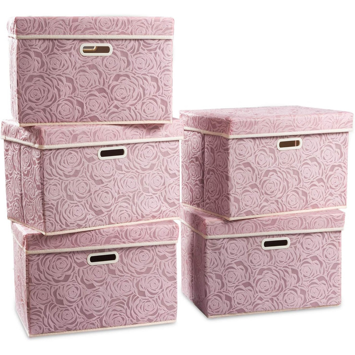PRANDOM Large Foldable Storage Boxes with Lid [5-Pack] Fabric Decorative Storage Containers Cubes Organizer Baskets with Lid Handles for Bedroom Closet 43 x 30 x 30 cm