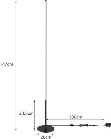 LED торшер EDISHINE для вітальні, спальні, офісу, 146 см, диммування, тепле світло 3000K, чорний (2 шт.)