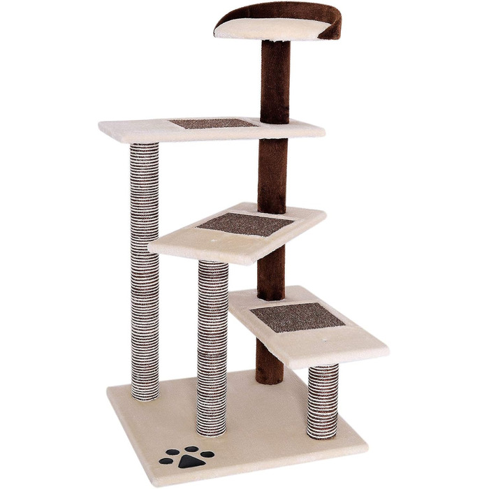 Кігтеточка для котів Lionto з 3 майданчиками та зручною лежанкою, висота 100 см, з сизалевого мотузка та м'якого плюшу, підходить для котів будь-якого розміру, ідеальна для догляду за кігтями (Бежевий/Коричневий)