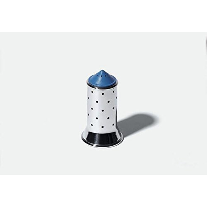 Alessi salt shaker made of stainless steel with lid and closure made of PA, white, 3.5 x 7 x 8.5 cm