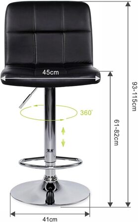 Dibea 2-Piece Swivel Bar Stools with Adjustable Height & Footrest - Black, Up to 130kg Capacity