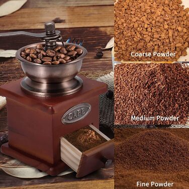Manual Coffee Grinder Adjustable Coarseness Coffee Grinder Burr Grinder Coffee Bean Grinder Vintage Wooden Hand Grinder Handheld Coffee Grinder for Home Kitchen Office Camping Travel