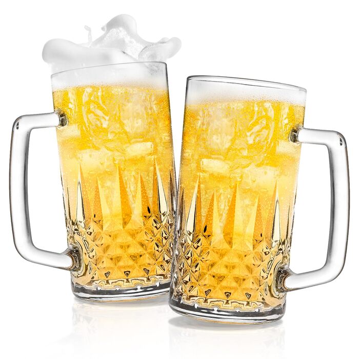 Набір з 2 скляних кружок для пива, 580 мл з ручкою, для заморожування, подарунок для чоловіків - Diamond