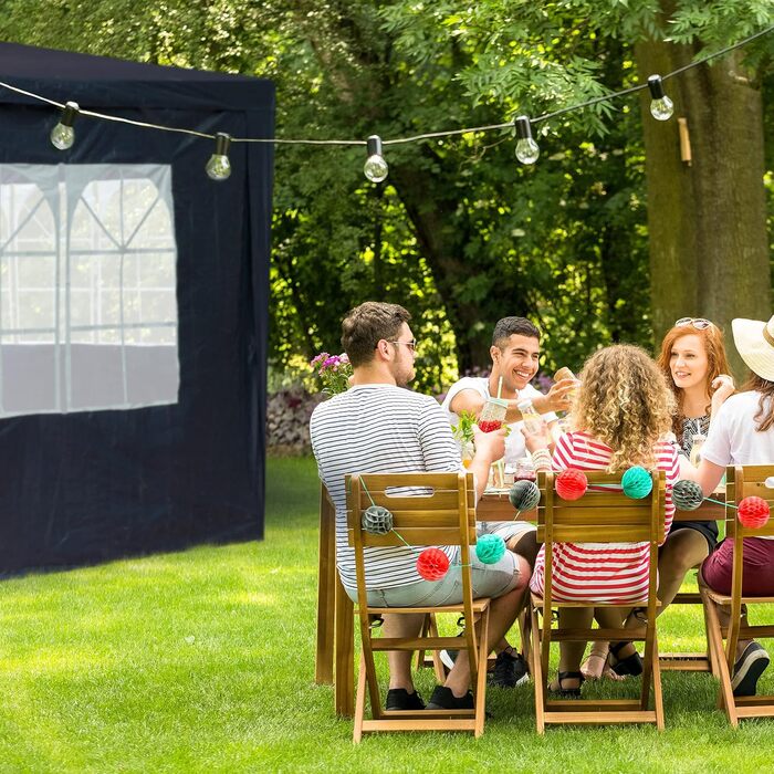 Relaxdays Pavilion Side Walls, 4-Piece Set, 2x3m, Side Panels, Window & Zipper, Waterproof, PE Plastic, Blue