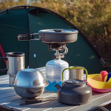 Набір кухонного посуду для кемпінгу 12 предметів: каструлі, сковорідки, чайник | Кухонний набір для відпочинку на природі