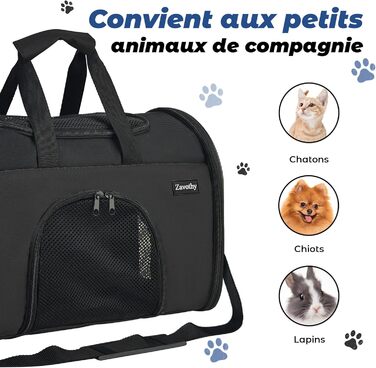 Транспортна сумка для котів та собак Zavothy, чорна, розмір S, з м'якою підстилкою та регульованим ременем