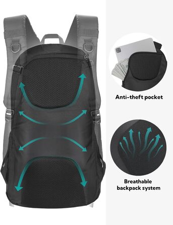 WATERFLY Рюкзак для походів 30 л, водонепроникний туристичний рюкзак для трекінгу, подорожей, спорту, чоловічий і жіночий, сірий