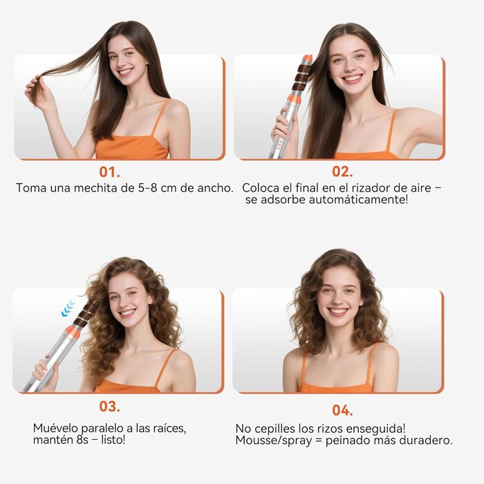 Air Styler Hair Stylers Airbrush 5-в-1: Мультистайлер, фен-щітка для об'єму, локонів, випрямлення та сушіння волосся (800 Вт, помаранчевий)