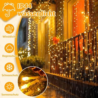 Льокотрна гірлянда 200 LED, для прикраси ялинки з пультом та таймером, 8 режимів, IP44, вологостійка, для дому та саду, тепле біле світло