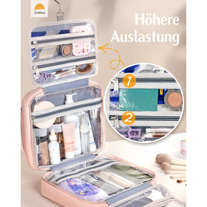 Чоловіча/Жіноча дорожня косметичка для підвішування – водовідштовхувальна, з прозорим вікном, рожевого кольору, середнього розміру (30x23x10 см)